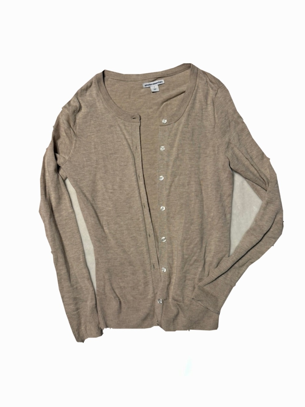 Amazon Essentials Taupe Crewneck Button-Front Cardigan